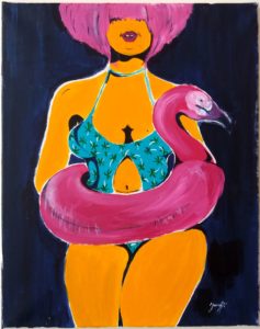 Swimming with Flamingo, acrylic on canvas, 40x50, may 2018